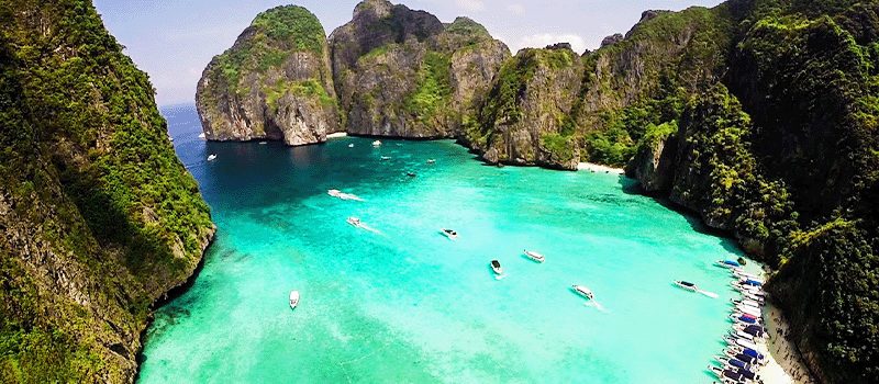Limestone karst cliffs rising over Railay Beach in Krabi